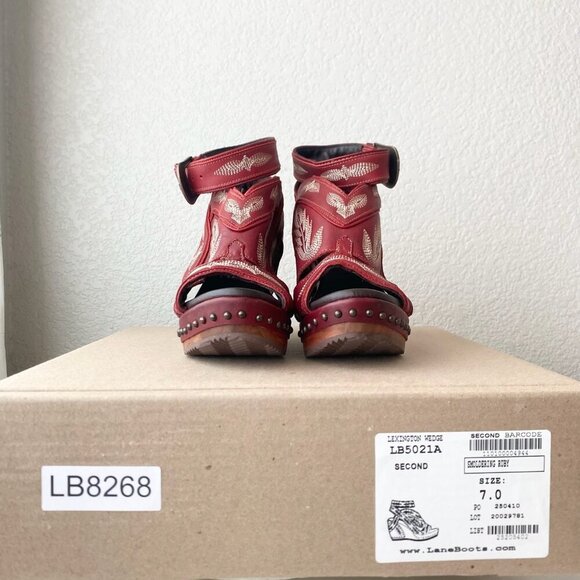 Lane Boots LEXINGTON Womens Red Wedges 7 Western Sandals Cowgirl Wooden Heels - Picture 9 of 10